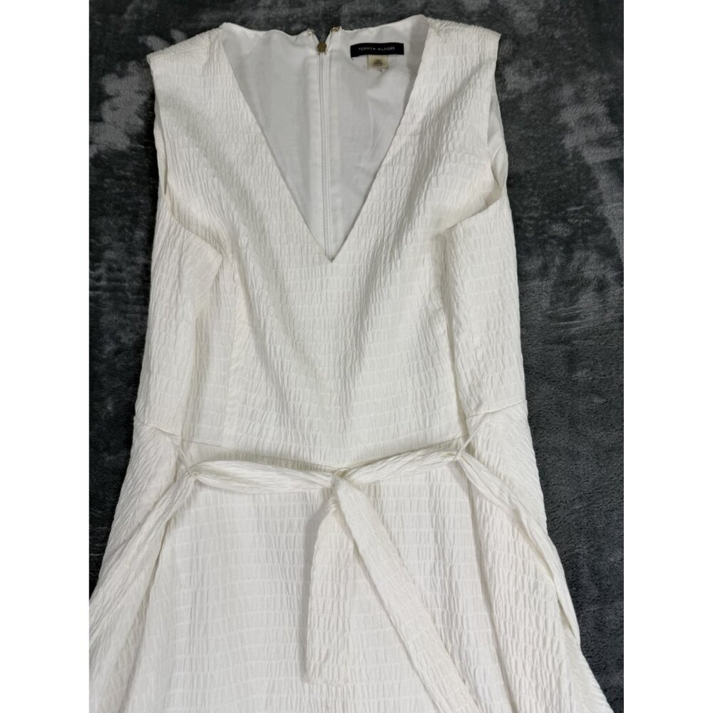 Tommy Hilfiger Womens 12P White Textured Midi Dress Ruffle Hem - Picture 5 of 10